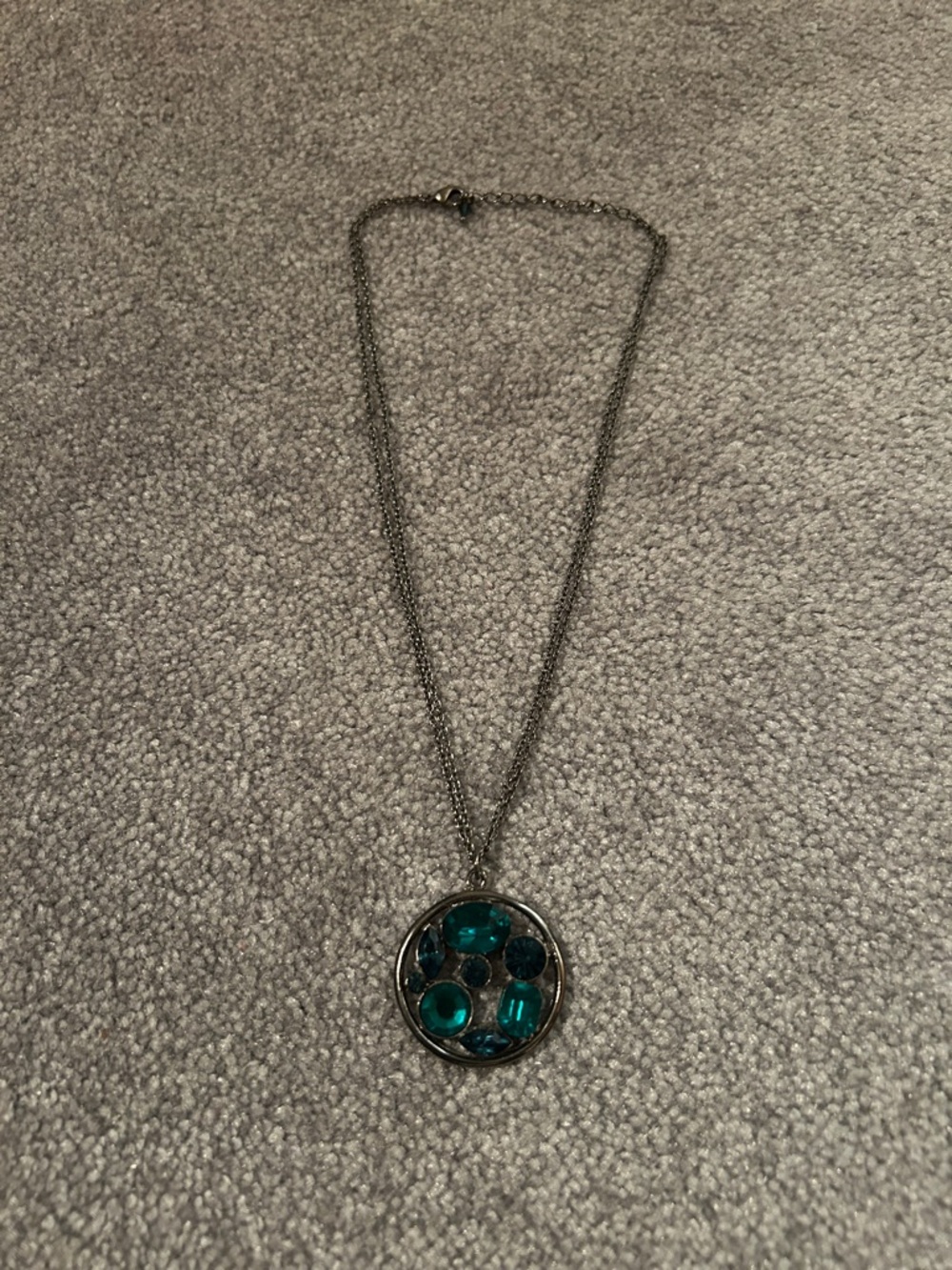 Silver-Tone Necklace with Teal Gem Pendant